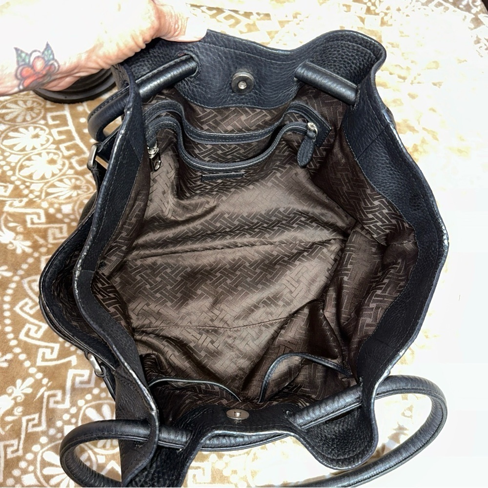 Cole Haan Large Black Pebbled Leather 2 Handle Satchel Shoulder Bag - Picture 10 of 11